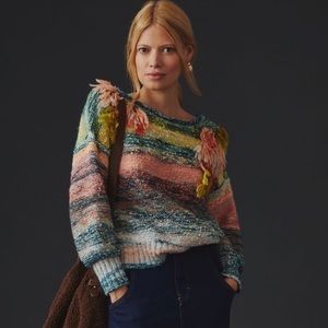 NWT Anthropologie Embellished Knit Ombre Sweater size L